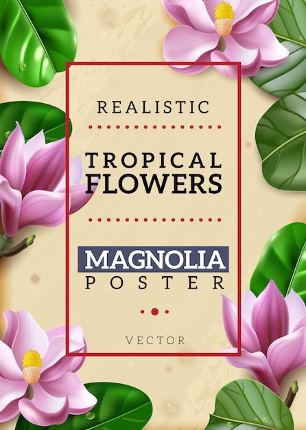 Realistic exotic flowers vertical poster