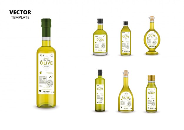 Realistic extra virgin olive oil glass bottle packagings