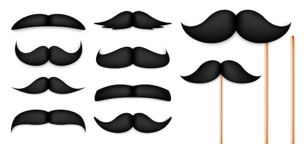 Vector realistic fake mustache on a stick vintage paper mustache collection vector illustration