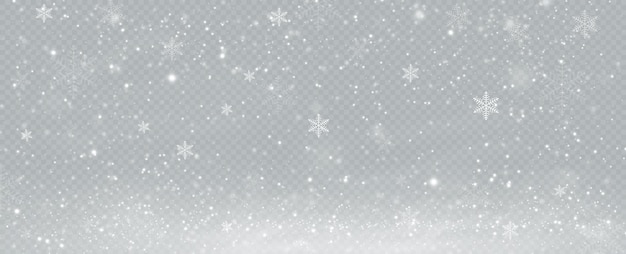 現実的な雪が降る。クリスマスの背景。透明な背景に分離