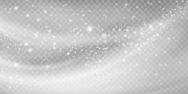 Vector realistic falling snow with snowflakes and clouds winter transparent background for christmas or new year card frost storm effect snowfall ice vector
