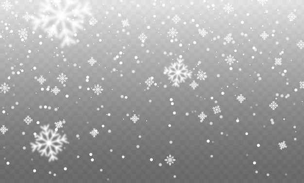 Realistic falling snow with snowflakes and clouds winter transparent background for christmas
