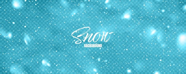クリスマスや新年のカードのためのカラフルな冬の背景のスノーフラークで現実的な降雪