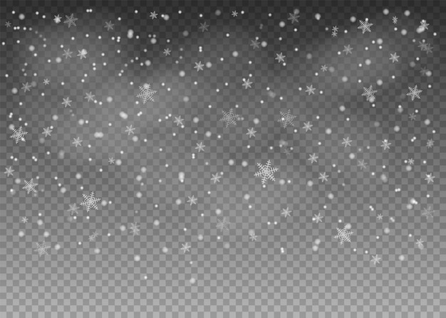 Vector realistic falling snowflakes isolated on transparent background vector illustration