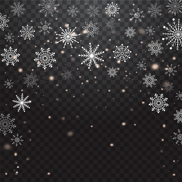 Realistic falling snowflakes isolated on transparent background.