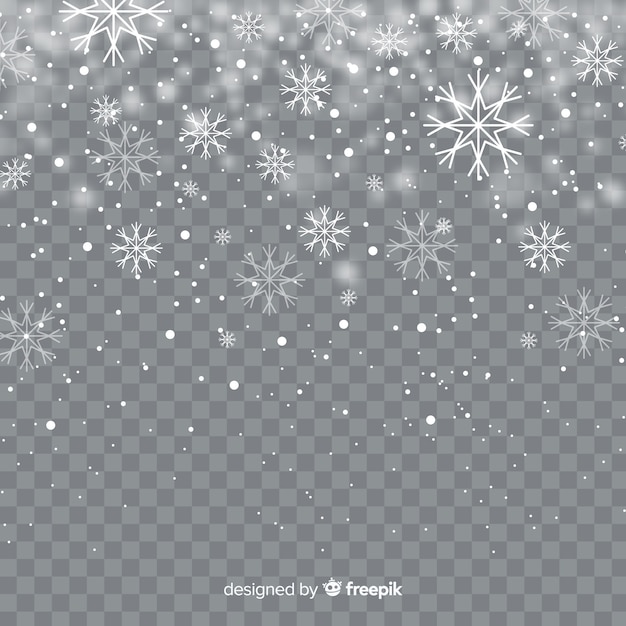 Vector realistic falling snowflakes in transparent background