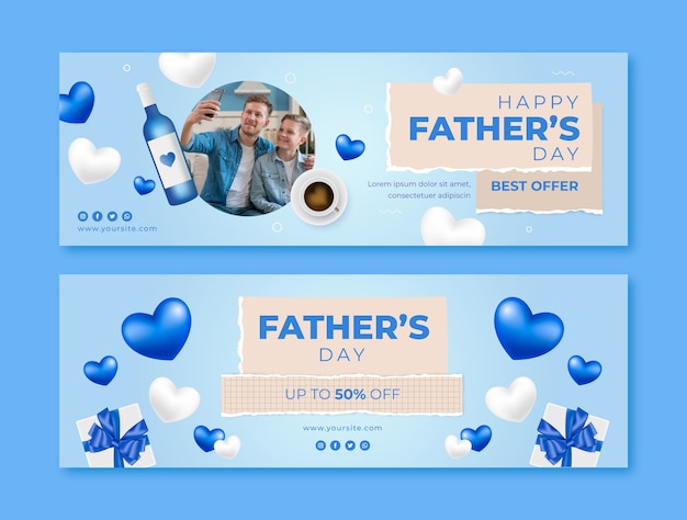 Realistic father's day horizontal banners pack