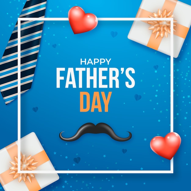 Realistic father's day illustration with presents and tie
