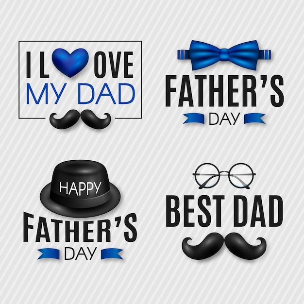 Realistic fathers day badges collection