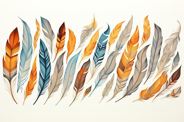Realistic feathers mega set graphic elements in flat design
