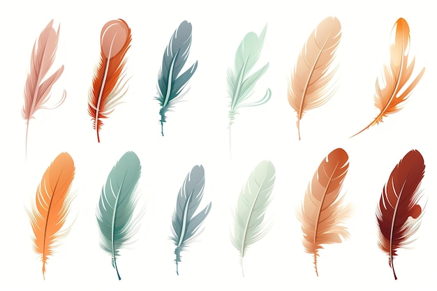 Realistic feathers mega set graphic elements in flat design