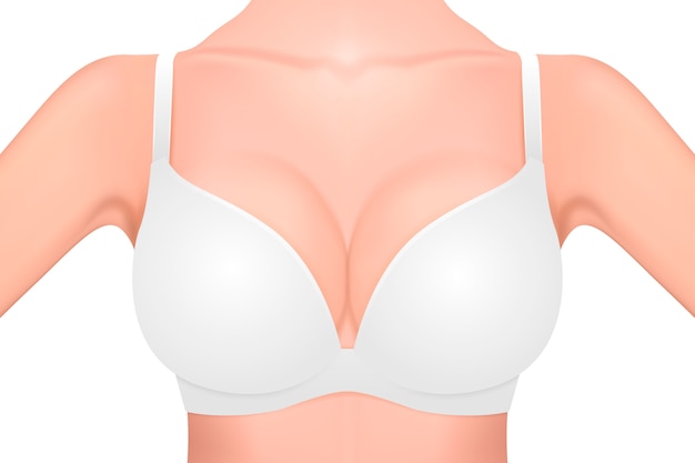 Premium Vector  Realistic female breast in a white bra close-up isolated