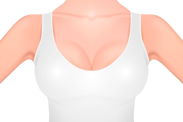 Realistic female breast in a white tank top closeup women health  hygiene breast cancer concept