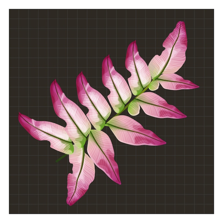 Vector realistic fern leaf illustration flat style pink tropical plant