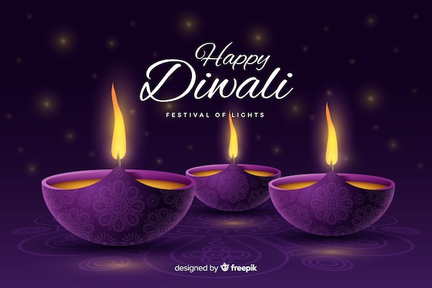 Realistic festive diwali background with candles