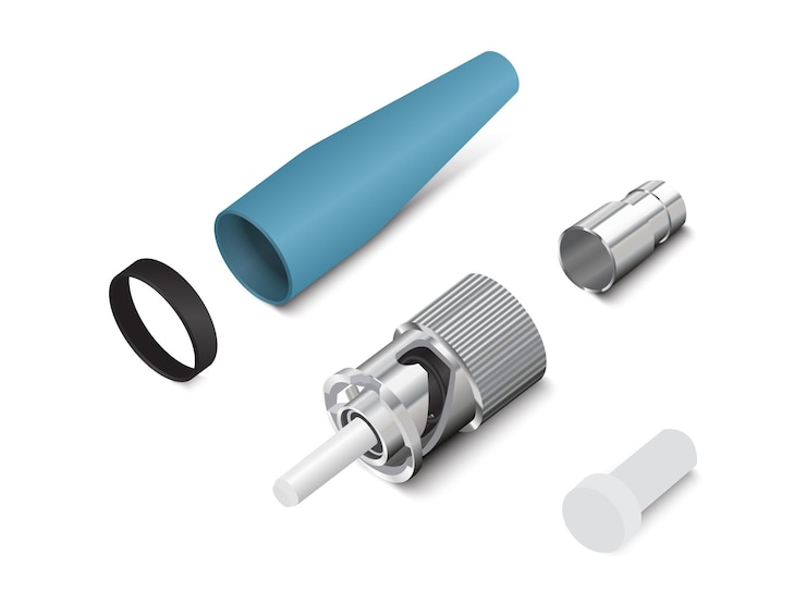 Vector realistic fiber optic cable with st upc connector on white background vector illustration eps 10