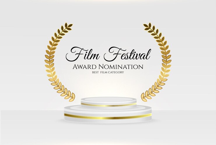 Realistic film awards illustration with with award trophy