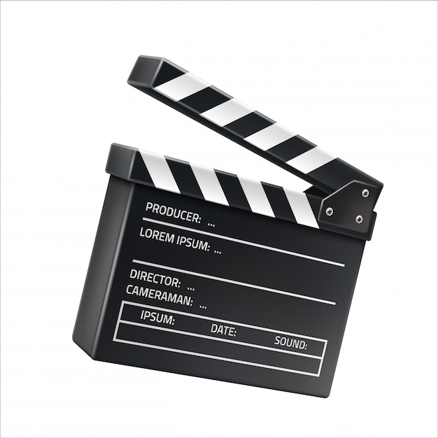 Vector realistic film clapboard, movie shooting sign