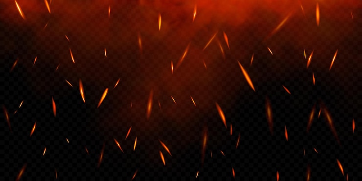 Vector realistic fire sparks on transparent background vector illustration of burning particles and smoke