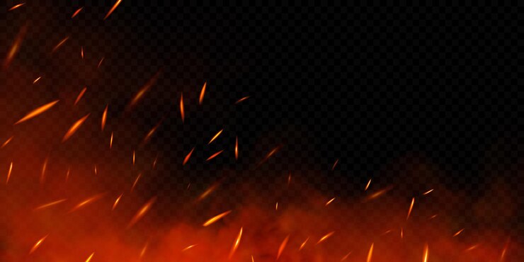 Vector realistic fire sparks on transparent background vector illustration of burning particles and smoke