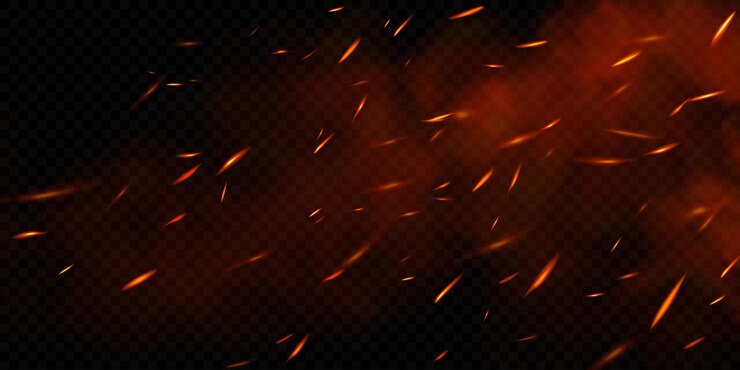 Vector realistic fire sparks on transparent background vector illustration of burning particles and smoke
