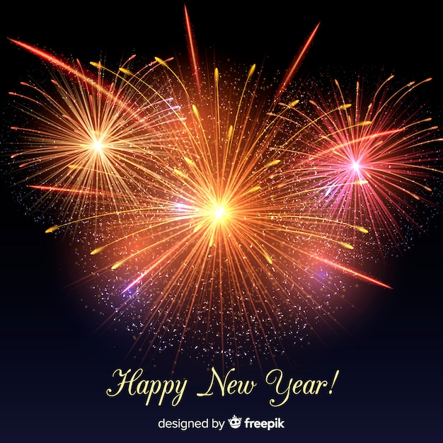 Vector realistic fireworks new year background