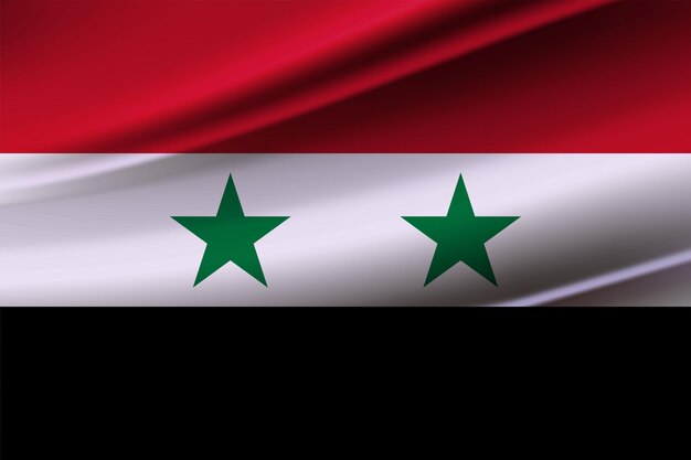 Realistic flag of Syria on the wavy surface of the fabric