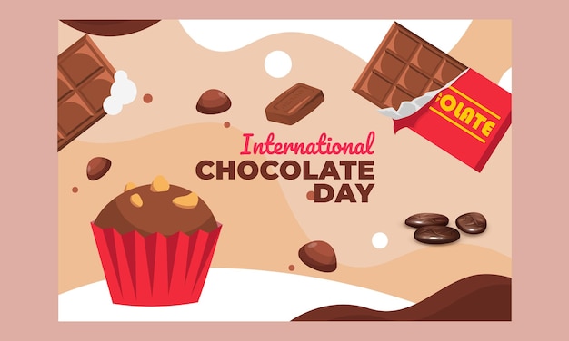 Vettore modello di banner per la giornata mondiale del cioccolato piatto realistico per il cioccolato