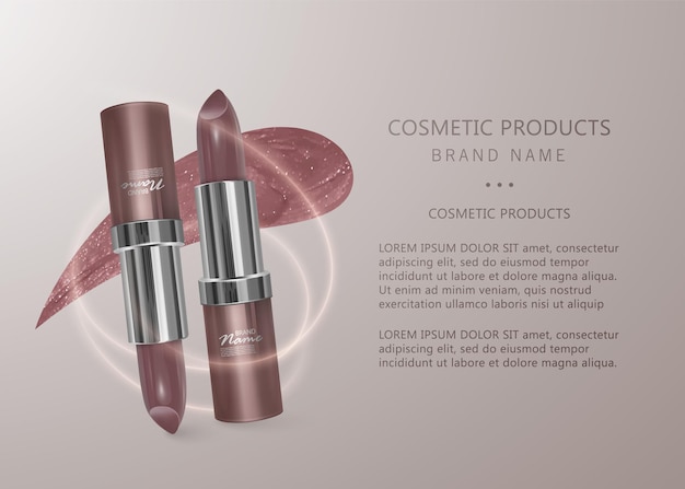 Realistic flesh-colored lipstick. 3d illustration, trendy cosmetic design