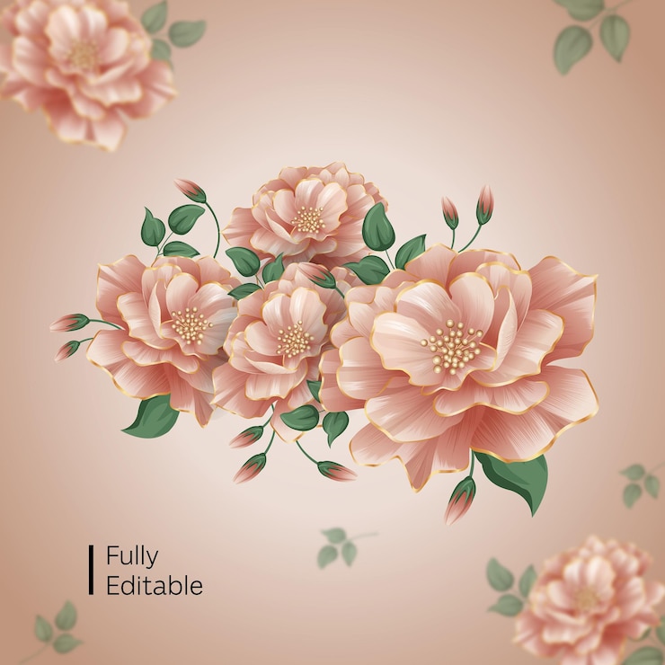 Realistic Flower Bouquet Vector Template