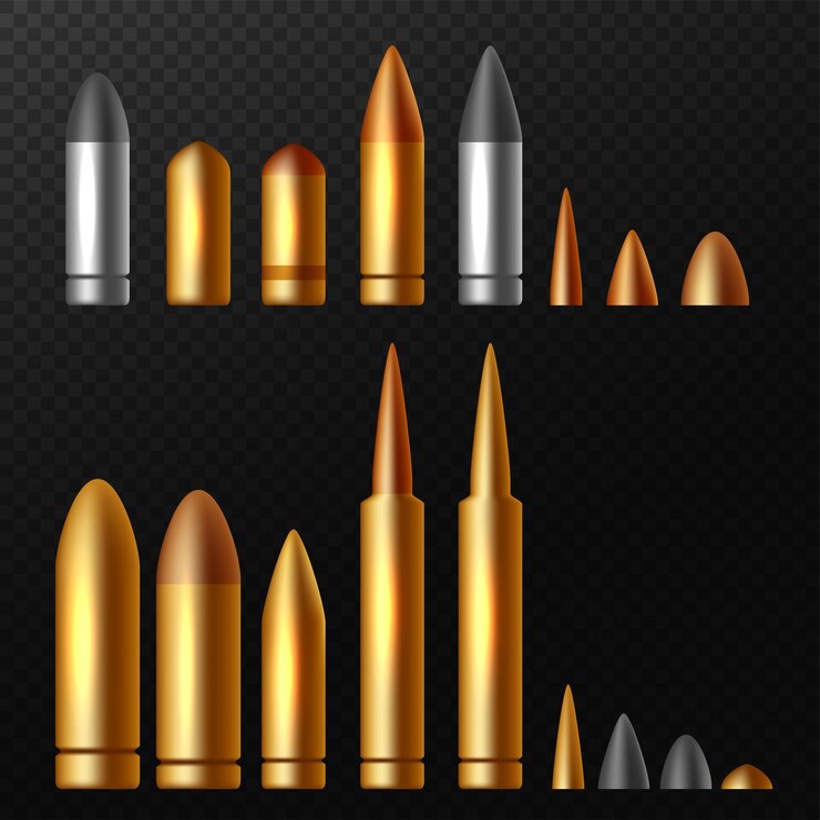 Vector realistic flying bullet isolated on transparent background