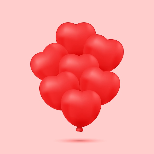 Realistic flying love shaped balloon vector illustration