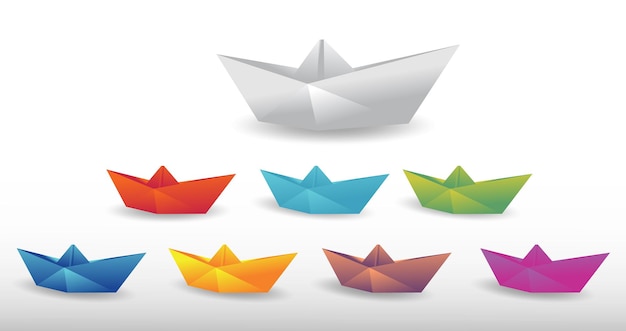 Realistic folded paper boat vector set isolated on white background paper boat modern origami