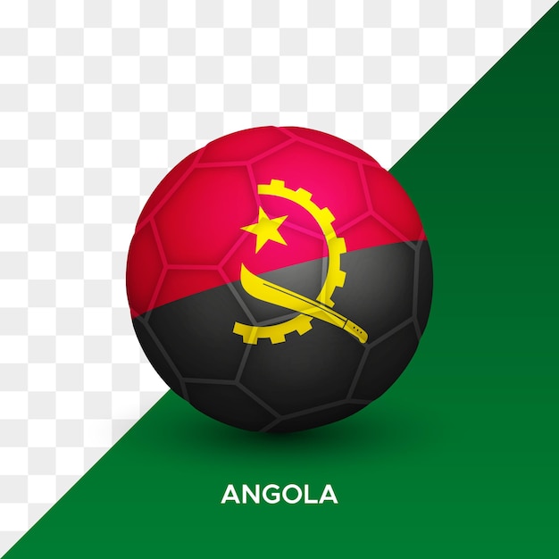 Mockup realistico di pallone da calcio con bandiera angola 3d illustrazione vettoriale isolata