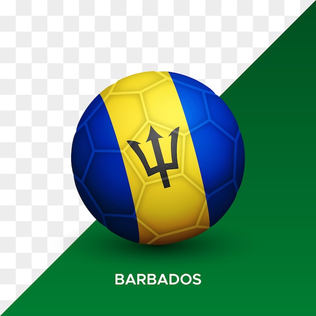 고립 된 바베이도스 플래그 3d 벡터 일러스트와 함께 현실적인 축구 축구 공 모형