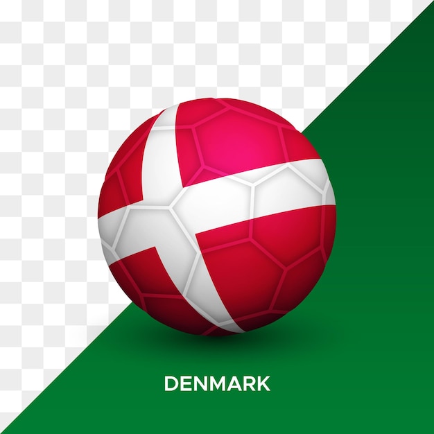 Realistic football soccer ball mockup with denmark flag 3d vector illustration isolated