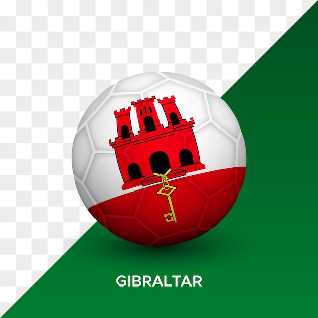 Realistic football soccer ball mockup with gibraltar flag 3d vector illustration isolated