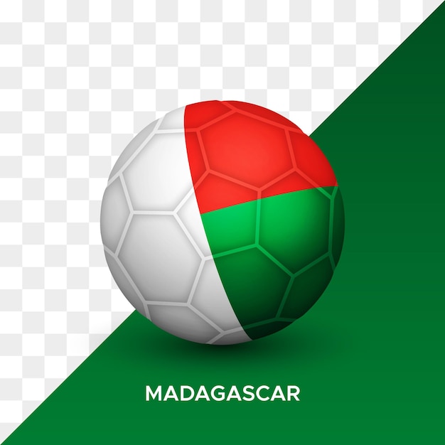 Mockup realistico di pallone da calcio con bandiera del madagascar 3d illustrazione vettoriale isolata