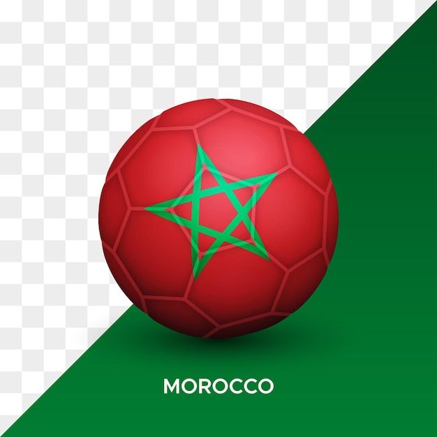 Realistic football soccer ball mockup with morocco flag 3d vector illustration isolated