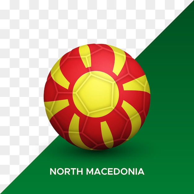 Realistic football soccer ball mockup with north macedonia flag 3d vector illustration isolated