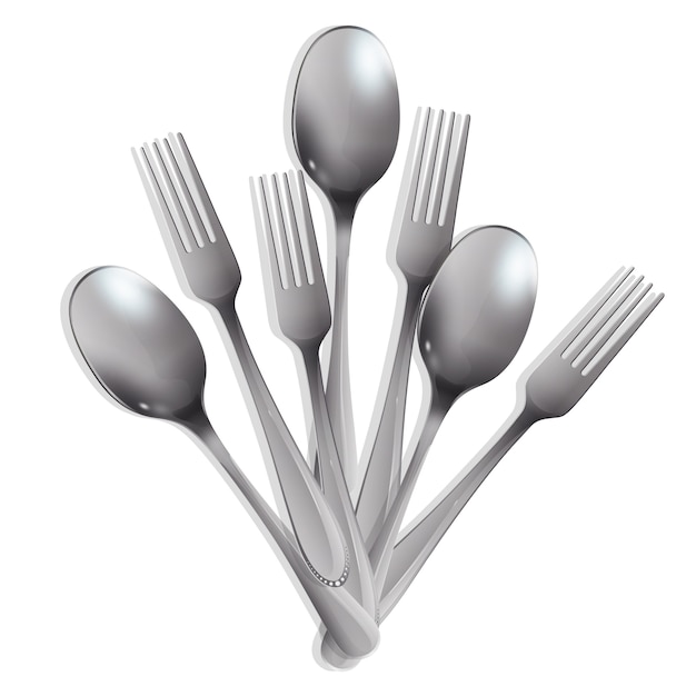 Vector realistic fork and spoon over white background