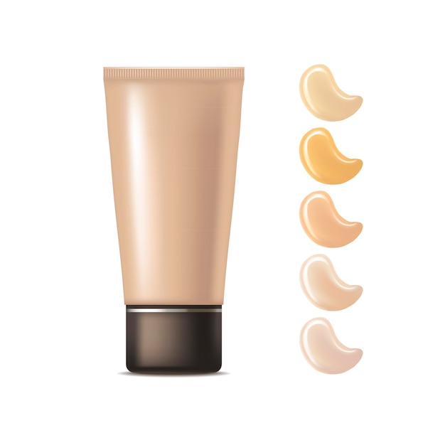 Realistic Foundation Cream Package Cosmetic Beige Palette for Woman Makeup or Skin Care. Vector illustration