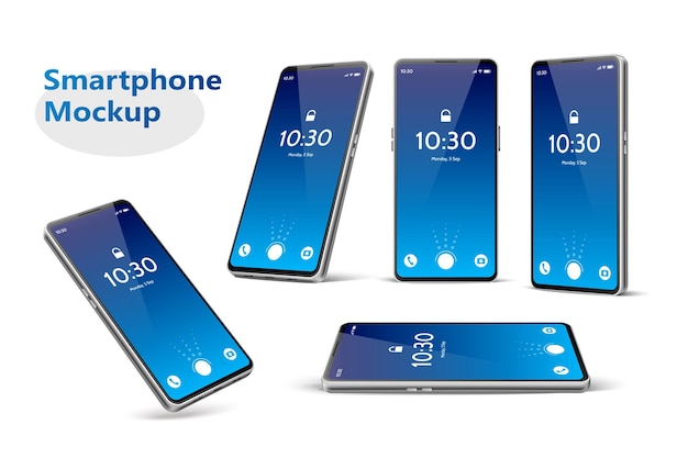 realistic frameless smartphone mockup various position set modern phone template