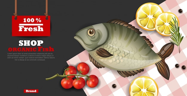 Realistic fresh fish card template