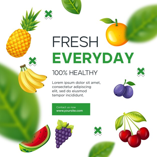 Realistic fresh fruit background design Social media post