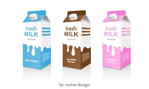 Realistic fresh milk packages mockup in variant flavor by vector design