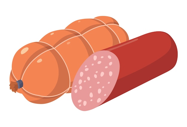 흰색 배경 벡터 일러스트 레이 션에 고립 된 현실적인 신선한 소시지