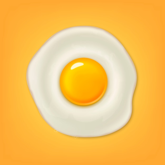 Realistic  fried egg icon on yellow background.  template.