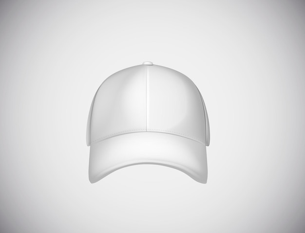 Realistic front view white baseball cap isolated on white background vector illustration