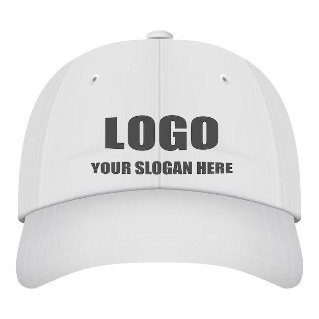 Vector realistic front view white baseball cap with logo isolated on a white background vector illustration